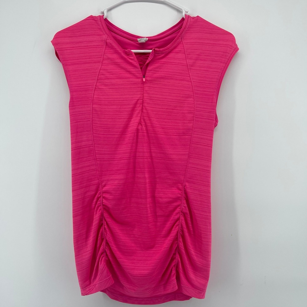 Athleta Top Half‎ Zip Ruched Sleeveless Athletic Shirt Hot Pink XS - Picture 2 of 6